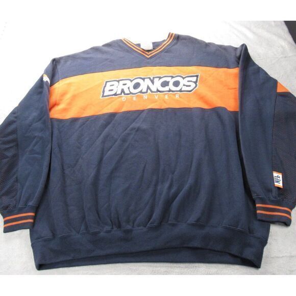 Vintage Denver Broncos Sweatshirt Mens XXL NFL Blue V-Neck‎ Fleece Pullover - Picture 1 of 13